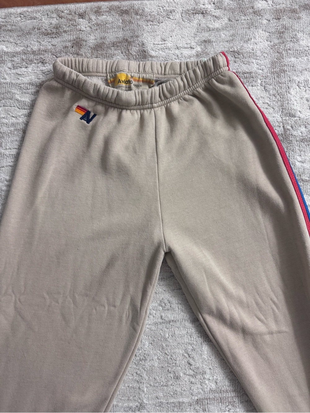 Aviator nation Beige Striped Track Pants with Blue & Red Side Stripe - Picture 4 of 5